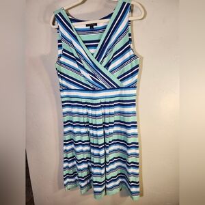 Land's End Striped Sleeveless Dress - Blue and Green Sz L